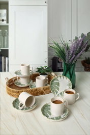 Hermia Juego de Tazas de Café Blanco y Verde de 12 Piezas